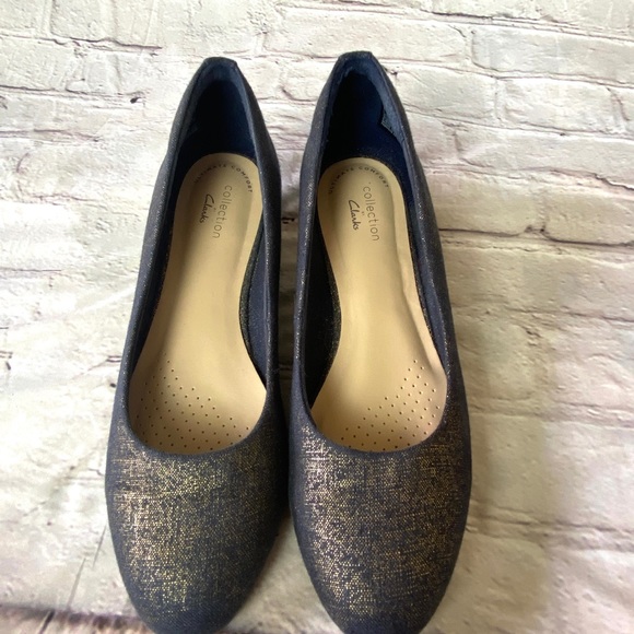 Clarks Mallory Luna Navy Metallic Espadrille Wedges - Picture 8 of 13